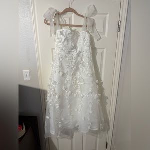 Lulus White Tea Length Dress with Floral Appliqué